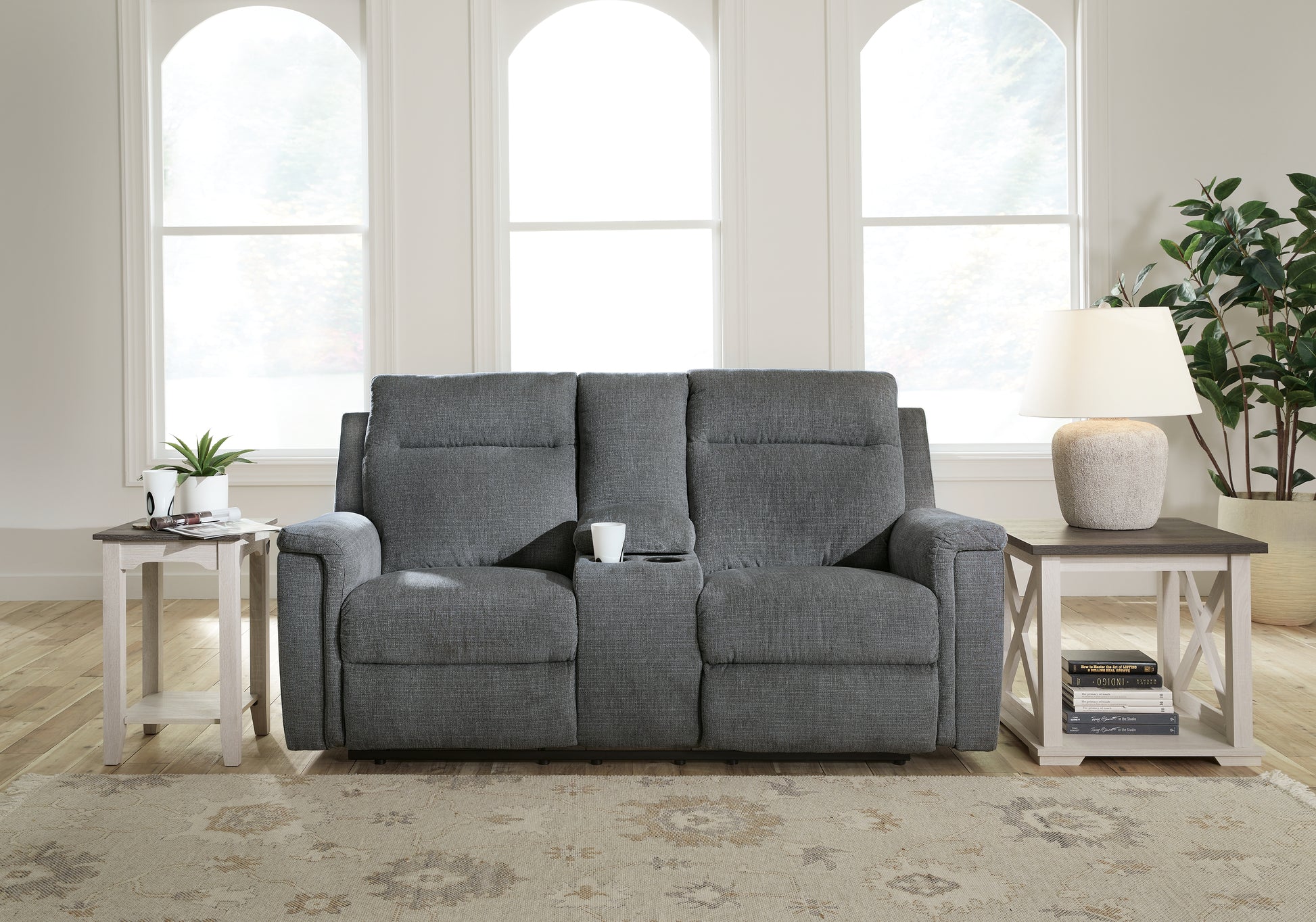 Lakeland Furniture Outlet - Ashley Furniture - Barnsana Living Room - DBL REC PWR Loveseat w/Console / Gravel - 3320296