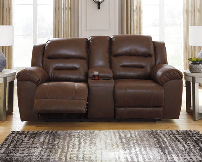 Lakeland Furniture Outlet - Ashley Furniture - Stoneland Living Room - DBL Rec Loveseat w/Console / Chocolate - 3990494