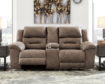 Lakeland Furniture Outlet - Ashley Furniture - Stoneland Living Room - DBL Rec Loveseat w/Console / Fossil - 3990594
