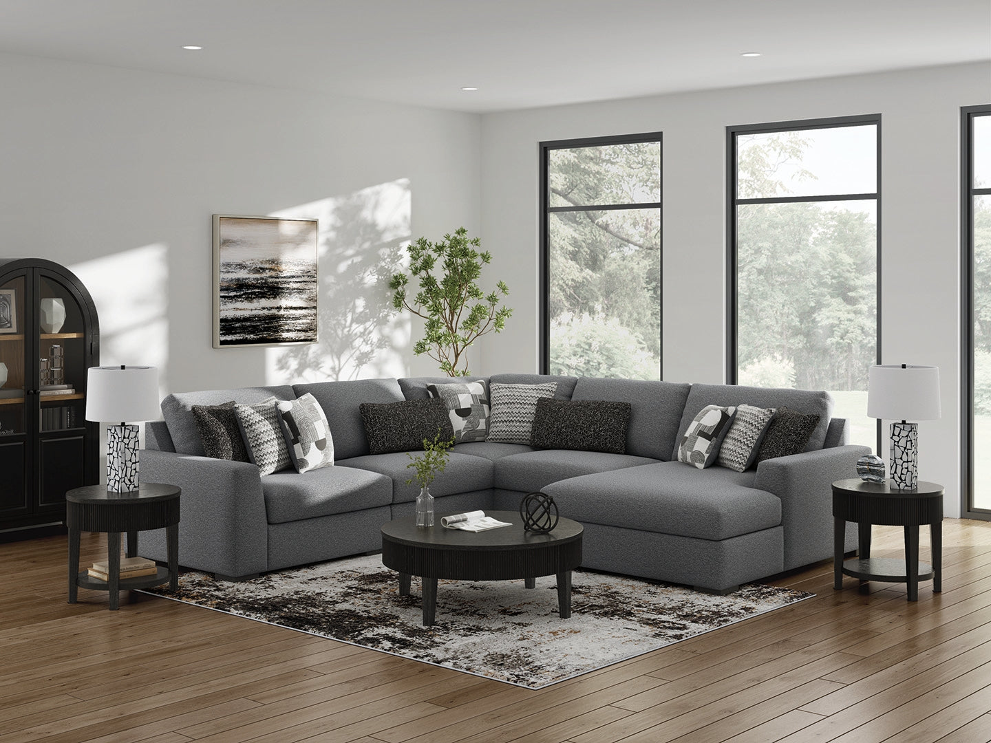 Lakeland Furniture Outlet - Ashley Furniture - Bealton Sectional - RAF 5-Piece Sectional with Chaise / Salt and Pepper - 61305S7
