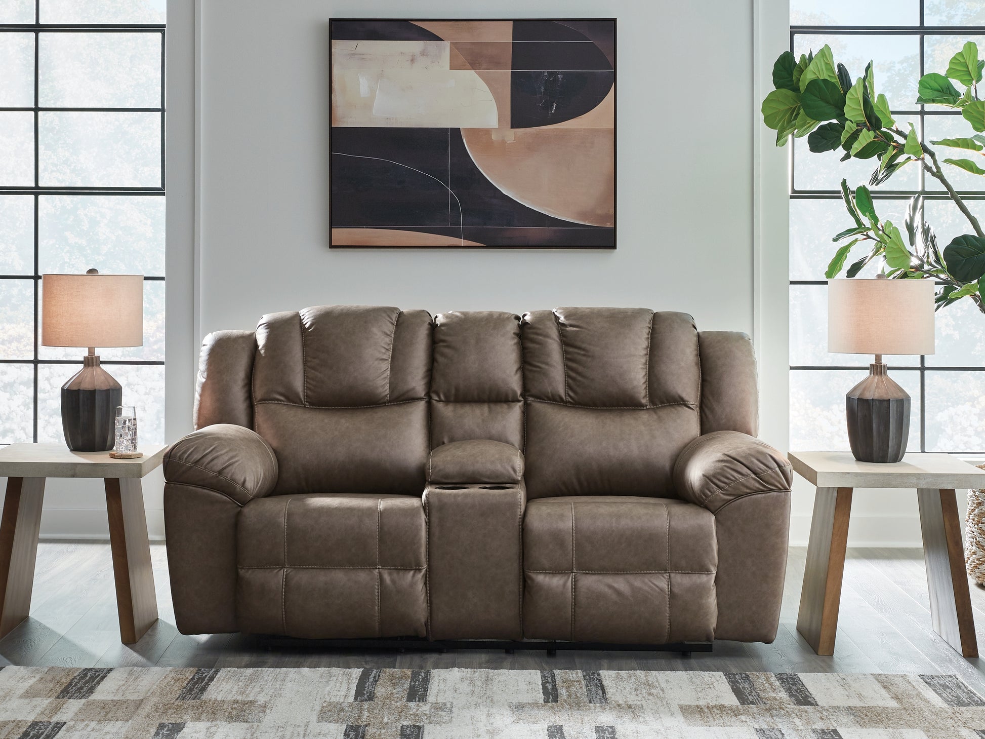 Lakeland Furniture Outlet - Ashley Furniture - Lowilla Living Room - DBL Rec Loveseat w/Console - PC6450694