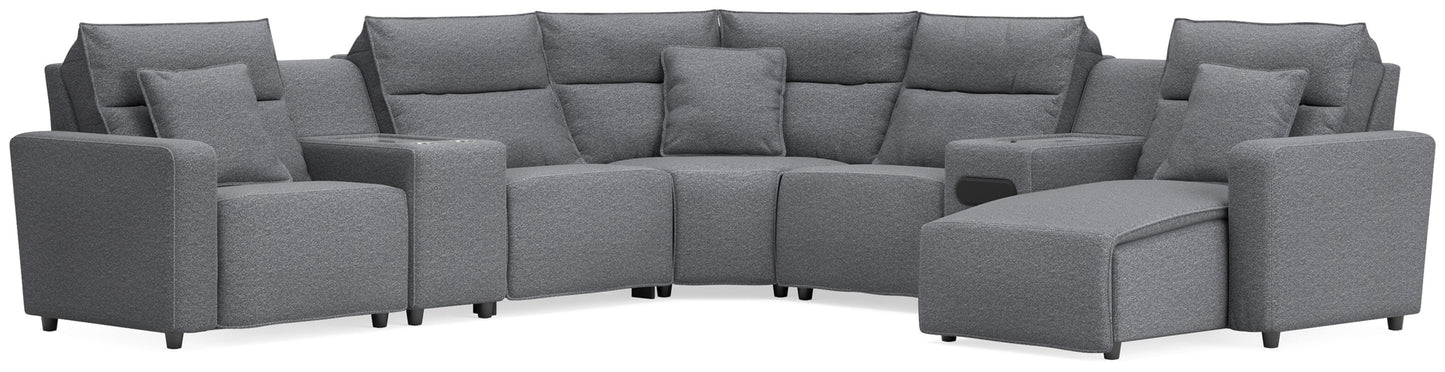 Lakeland Furniture Outlet - Ashley Furniture - ModMax II Sectional - 7-Piece Power Reclining Sectional with Chaise and Audio System / Salt and Pepper - 65906S45