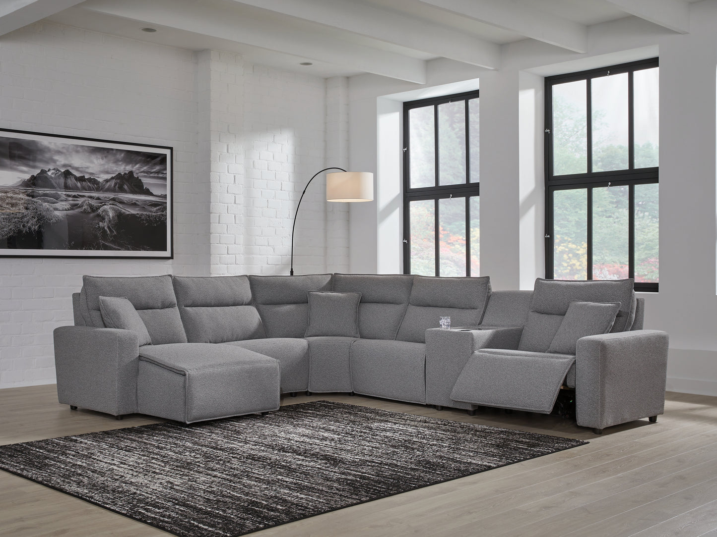 Lakeland Furniture Outlet - Ashley Furniture - ModMax II Sectional - 6-Piece Power Reclining Sectional with Chaise and Console / Salt and Pepper - 65906S19