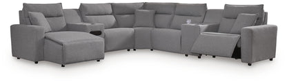 Lakeland Furniture Outlet - Ashley Furniture - ModMax II Sectional - 7-Piece Power Reclining Sectional with Chaise and Audio Console / Salt and Pepper - 65906S43