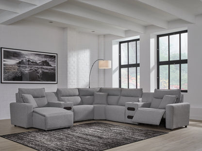 Lakeland Furniture Outlet - Ashley Furniture - ModMax II Sectional - 7-Piece Power Reclining Sectional with Chaise and Audio Consoles / Salt and Pepper - 65906S20