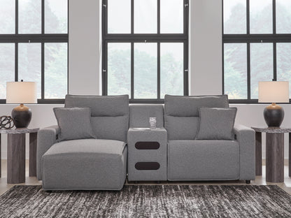Lakeland Furniture Outlet - Ashley Furniture - ModMax II Sectional - 3-Piece Power Reclining Sectional with Chaise and Audio Console / Salt and Pepper - 65906S18