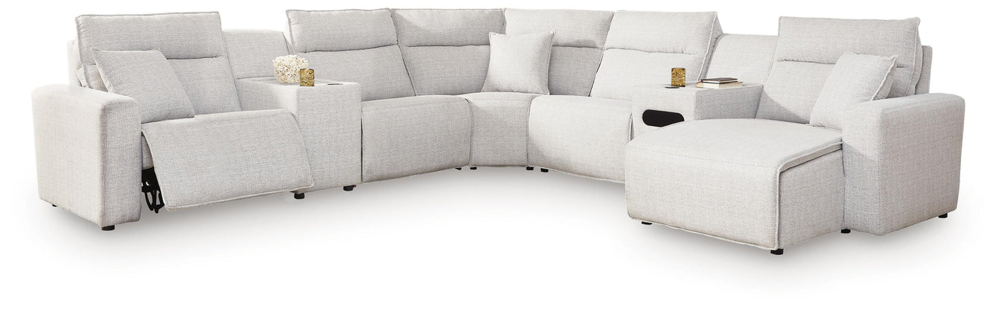 Lakeland Furniture Outlet - Ashley Furniture - ModMax II Sectional - 7-Piece Power Reclining Sectional with Chaise and Audio Console / Stone - 65907S45