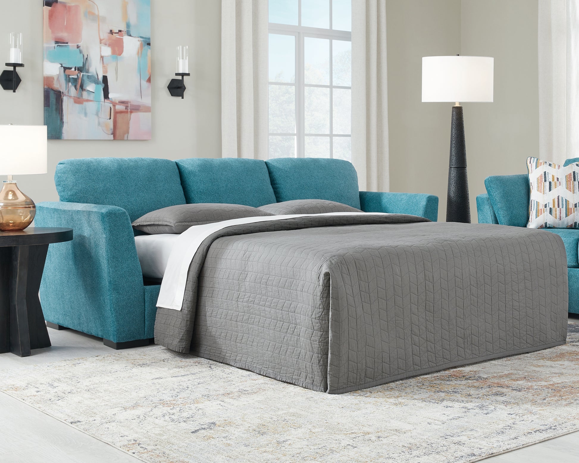 Lakeland Furniture Outlet - Ashley Furniture - Keerwick Living Room - Queen Sofa Sleeper / Teal - 6750739