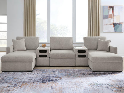 Lakeland Furniture Outlet - Ashley Furniture - ModMax Luxe Sectional - RAF 5-Piece Double Chaise Sectional with Audio Consoles / Flint - 68605S43