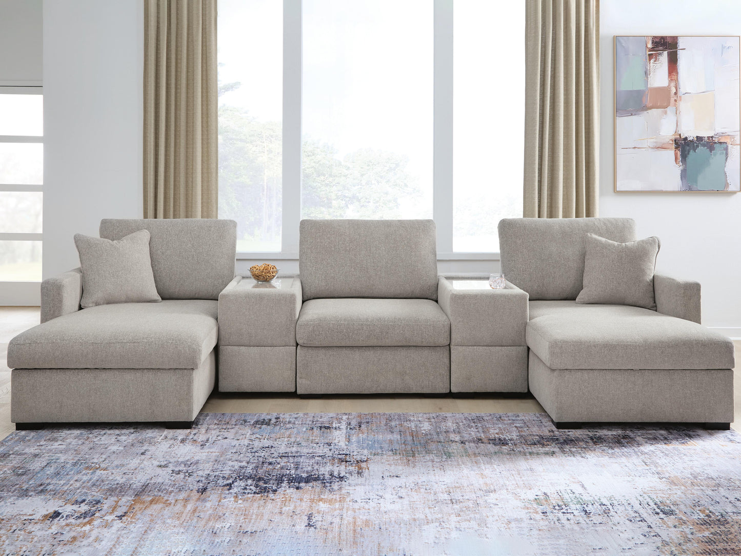 Lakeland Furniture Outlet - Ashley Furniture - ModMax Luxe Sectional - RAF 5-Piece Double Chaise Sectional with Storage Consoles / Flint - 68605S38