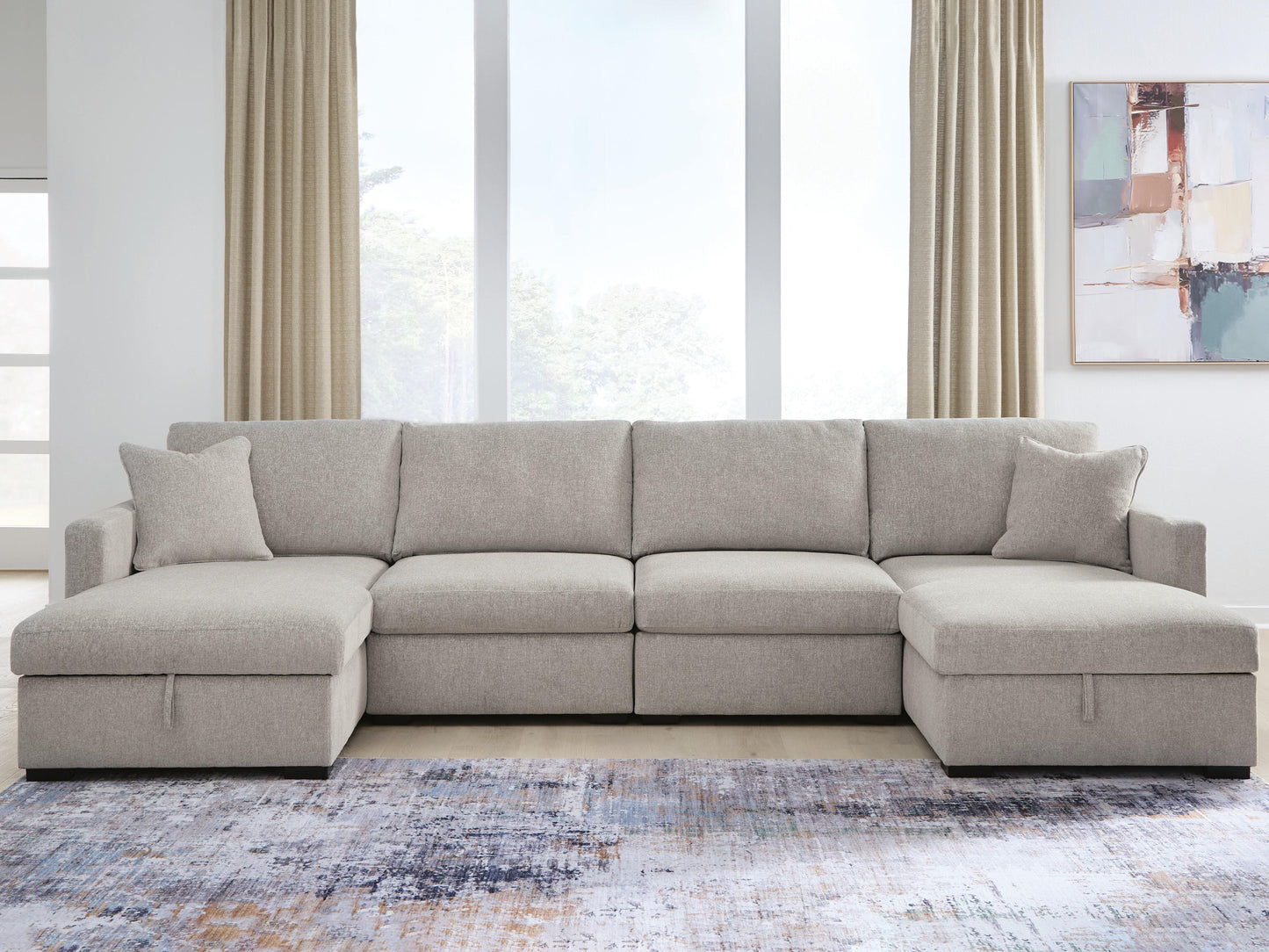 Lakeland Furniture Outlet - Ashley Furniture - ModMax Luxe Sectional - RAF 4-Piece Double Storage Chaise Sectional / Flint - 68605S62