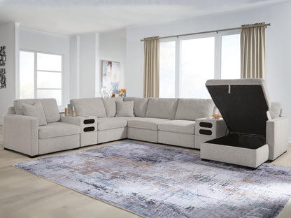 Lakeland Furniture Outlet - Ashley Furniture - ModMax Luxe Sectional - RAF 8-Piece Sectional with Storage Chaise and Audio Consoles / Flint - 68605S80