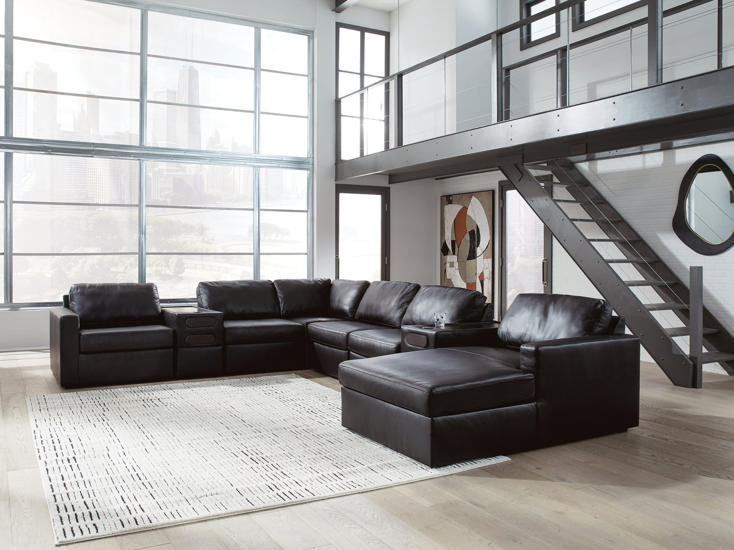 Lakeland Furniture Outlet - Ashley Furniture - ModMax II Sectional - RAF 8-Piece Sectional with Chaise and Audio Consoles / Black - 74305S48