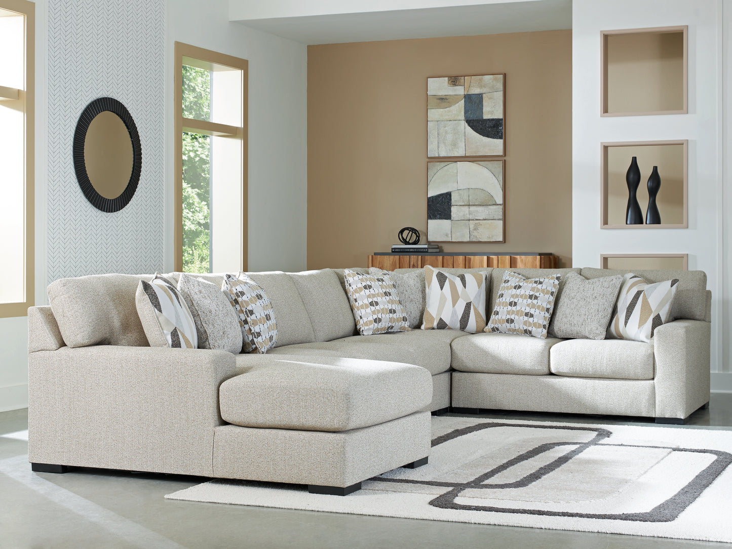 Lakeland Furniture Outlet - Ashley Furniture - Laurelgrove Sectional - RAF 5-Piece Sectional with Chaise / Pebble - 75105S11
