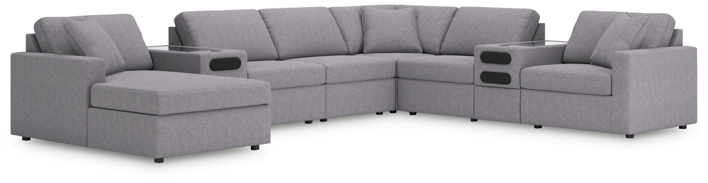 Lakeland Furniture Outlet - Ashley Furniture - Modmax Sectional - RAF 8-Piece Sectional with Audio System and Chaise / Granite - 92104S49