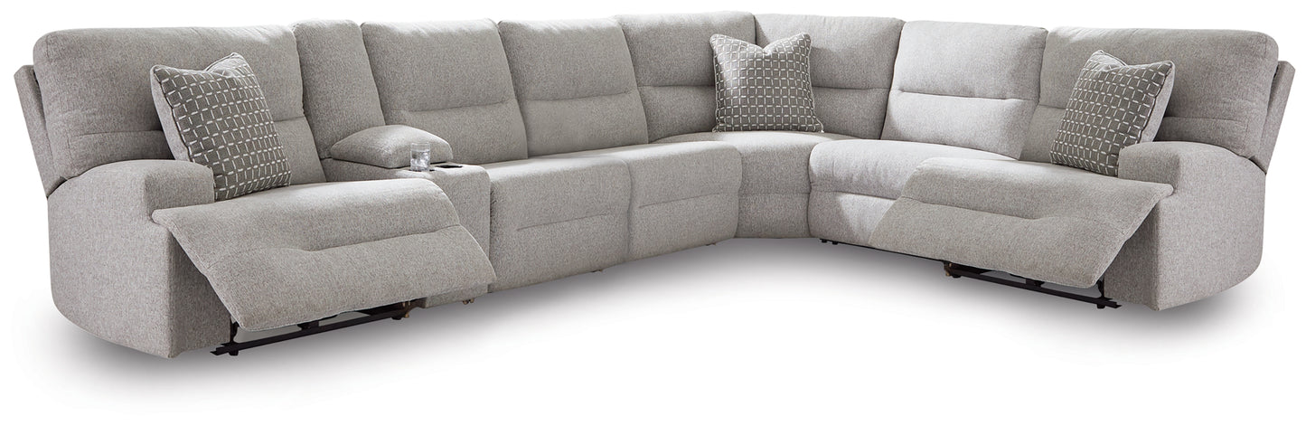 Lakeland Furniture Outlet - Ashley Furniture - Acklen Place Sectional - 7-Piece Power Sectional Reclining Sofa with Storage Console / Pewter - 93605S20