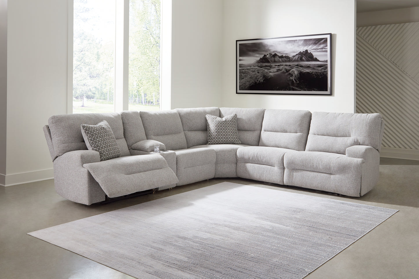 Lakeland Furniture Outlet - Ashley Furniture - Acklen Place Sectional - 6-Piece Power Reclining Sectional / Pewter - 93605S9