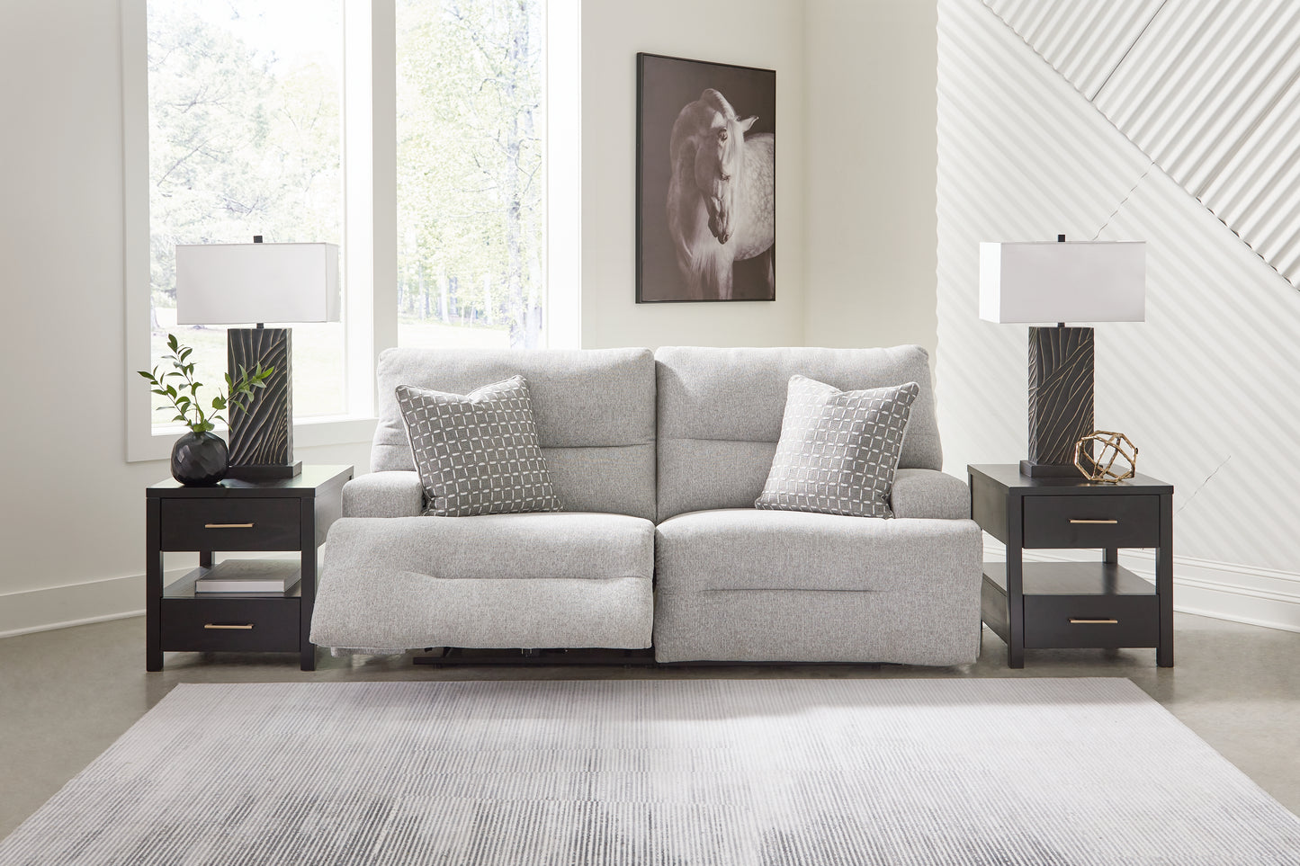 Lakeland Furniture Outlet - Ashley Furniture - Acklen Place Sectional - 2-Piece Power Reclining Sectional Loveseat / Pewter - 93605S16