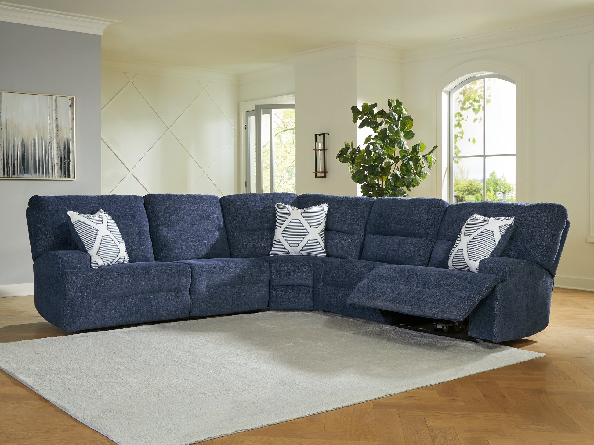Lakeland Furniture Outlet - Ashley Furniture - Acklen Place Sectional - 5-Piece Power Reclining Sectional / Navy - 93607S3