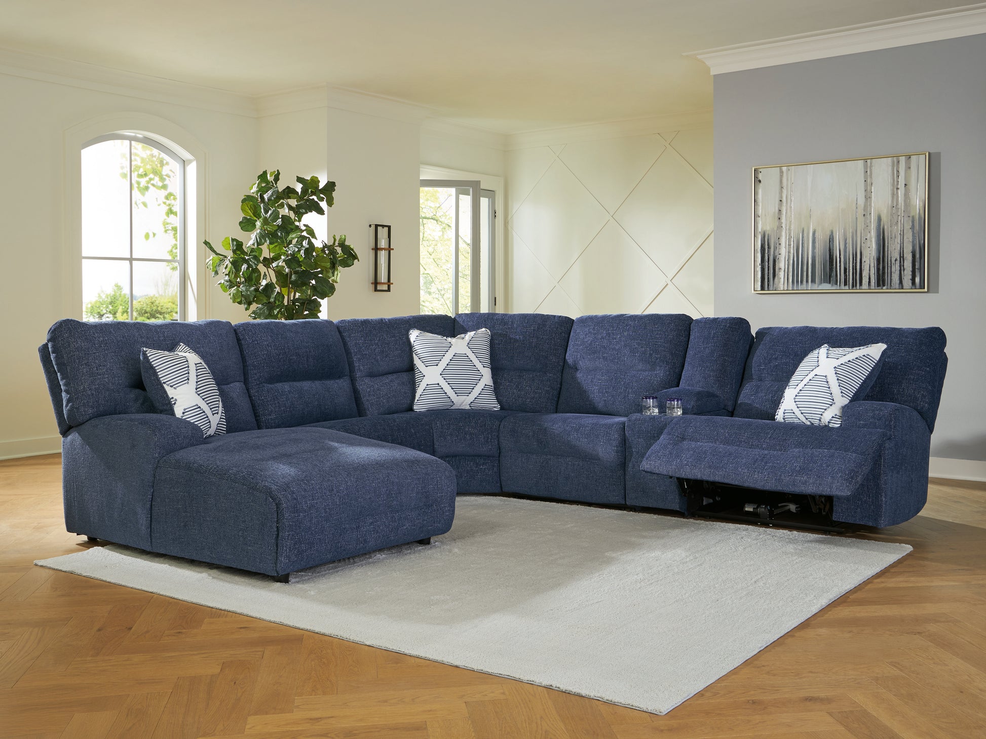 Lakeland Furniture Outlet - Ashley Furniture - Acklen Place Sectional - 6-Piece Power Reclining Sectional with Chaise / Navy - 93607S2