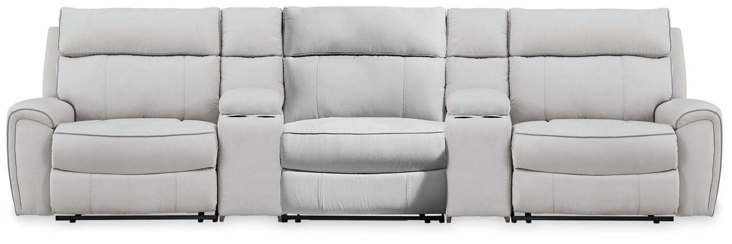 Lakeland Furniture Outlet - Ashley Furniture - Social Pointe Sectional - 5-Piece Reclining Sectional with Storage Consoles / Pearl/Ash - PC98802S39
