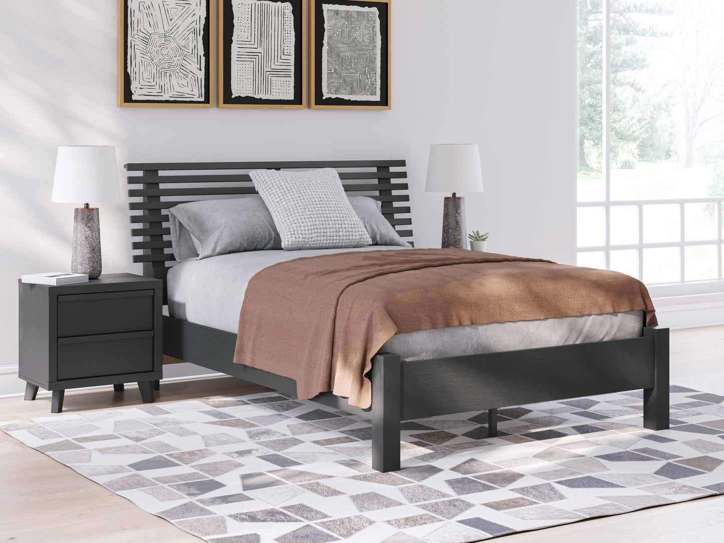 Lakeland Furniture Outlet - Ashley Furniture - Danziar Bedroom - Full Slat Panel Bed / Black - B1013B19