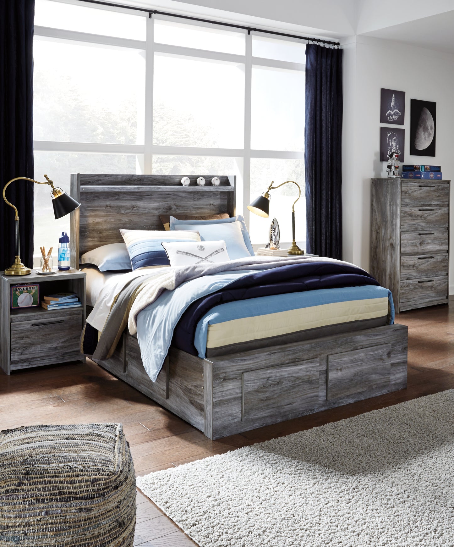 Lakeland Furniture Outlet - Ashley Furniture - Baystorm Bedroom - Full Panel Bed with 6 Storage Drawers / Gray - B221B27