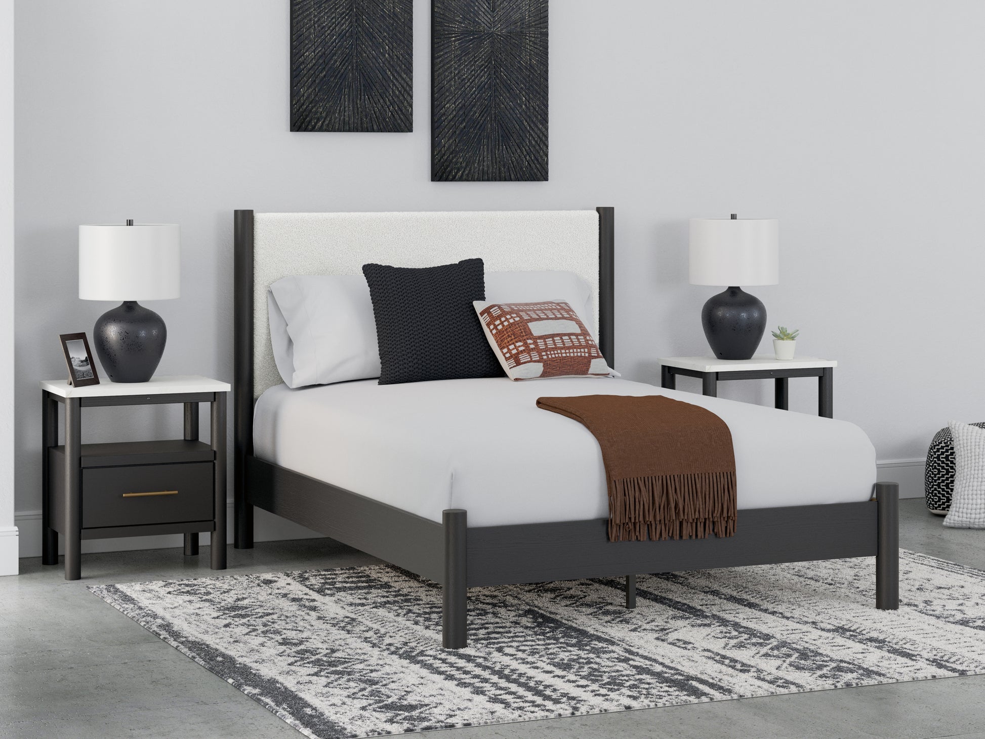 Lakeland Furniture Outlet - Ashley Furniture - Cadmori Bedroom - Queen Upholstered Panel Bed / Black/White - B2616B2