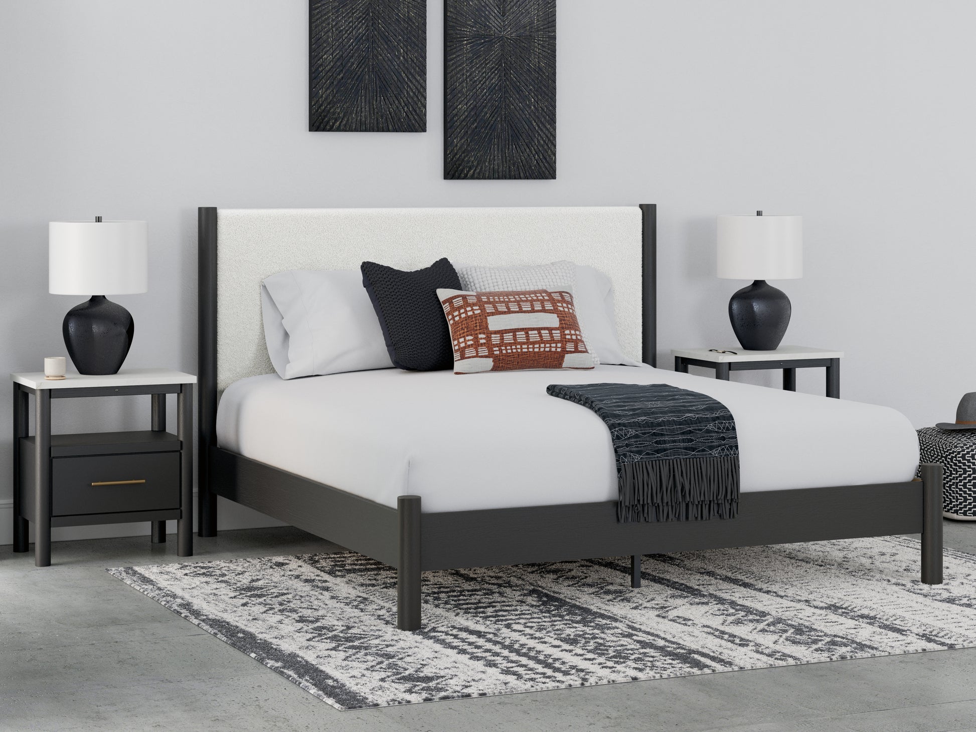 Lakeland Furniture Outlet - Ashley Furniture - Cadmori Bedroom - King Upholstered Panel Bed / Black/White - B2616B8