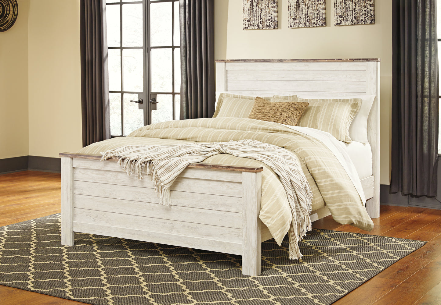 Lakeland Furniture Outlet - Ashley Furniture - Willowton Bedroom - King Panel Bed / Whitewash - B267B10