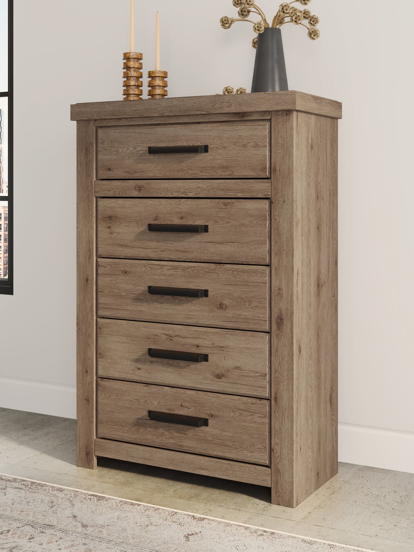 Lakeland Furniture Outlet - Ashley Furniture - Oliandon Bedroom - Five Drawer Chest / Light Brown - PCB2844-46