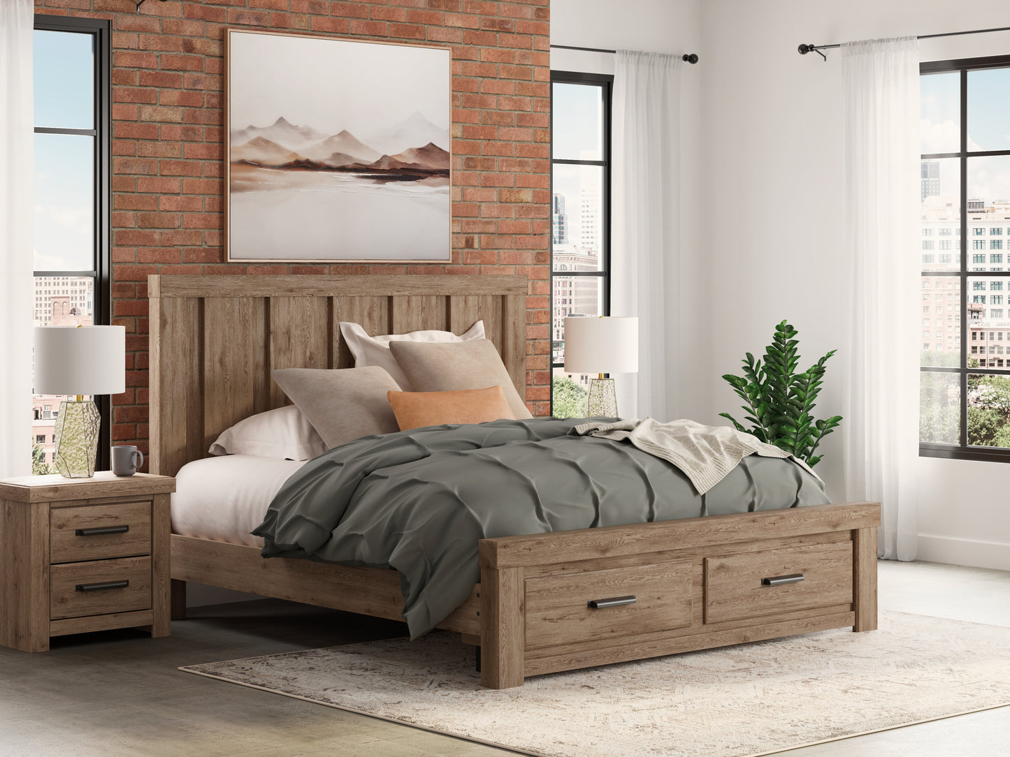 Lakeland Furniture Outlet - Ashley Furniture - Oliandon Bedroom - King Panel Storage Bed / Light Brown - PCB2844B7