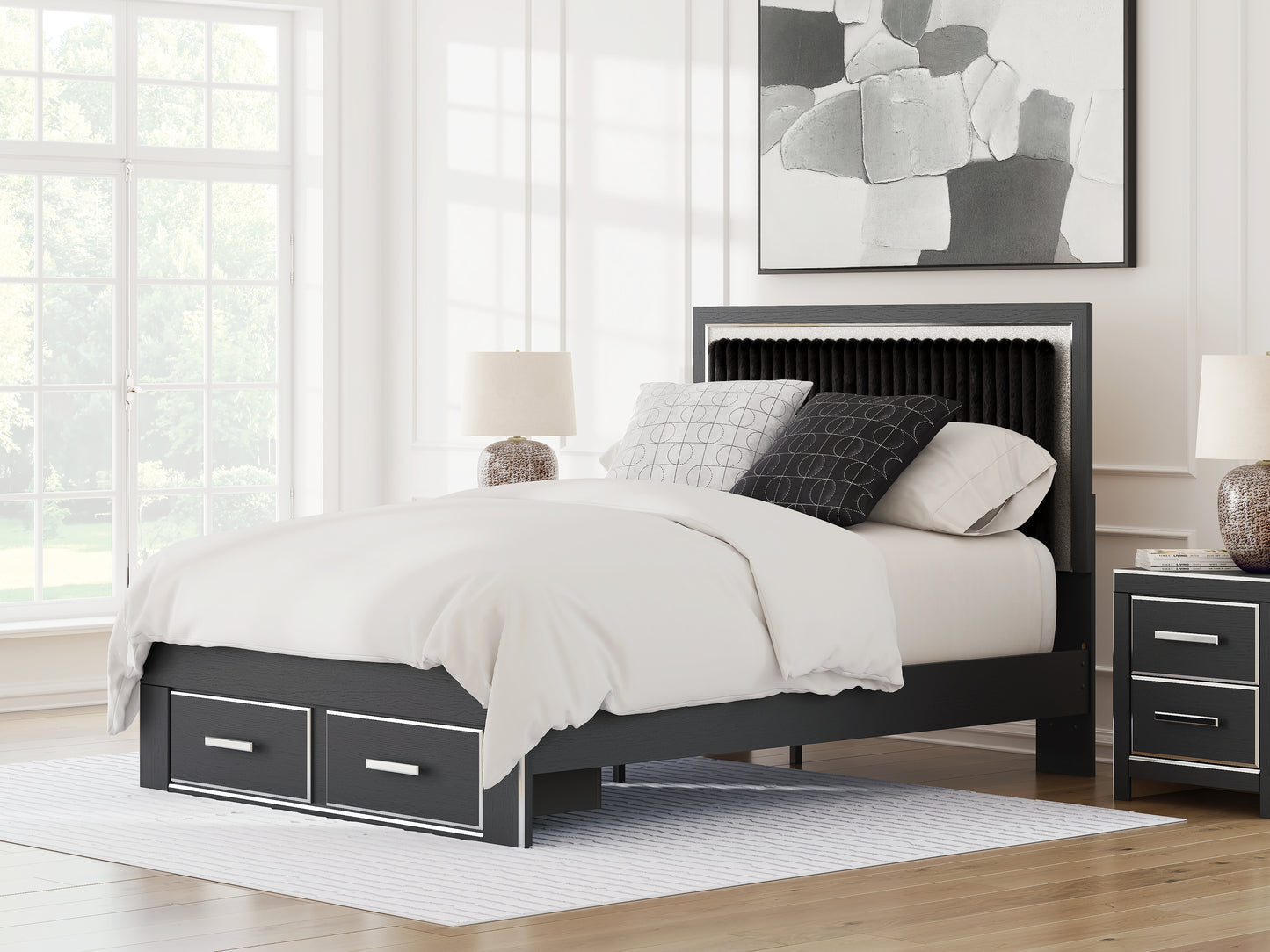 Lakeland Furniture Outlet - Ashley Furniture - Zuraleus Bedroom - Queen Upholstered Panel Storage Bed / Black - PCB3380B4