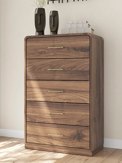 Lakeland Furniture Outlet - Ashley Furniture - Fortlorn Bedroom - Five Drawer Chest / Walnut Brown - PCB386-46