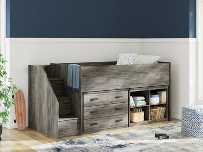 Lakeland Furniture Outlet - Ashley Furniture - Frandern Bedroom - Twin Loft  Bed with Bookcase and Drawer Storage / Gray - B4480B16