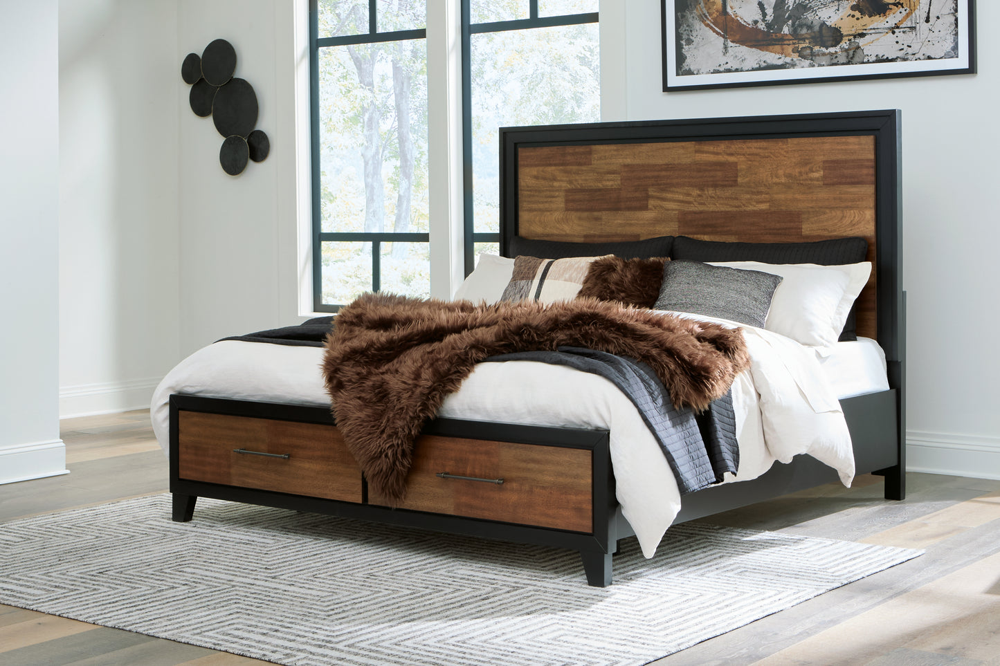 Lakeland Furniture Outlet - Ashley Furniture - Kraeburn Bedroom - California King Panel Storage Bed / Brown/Black - B496B13