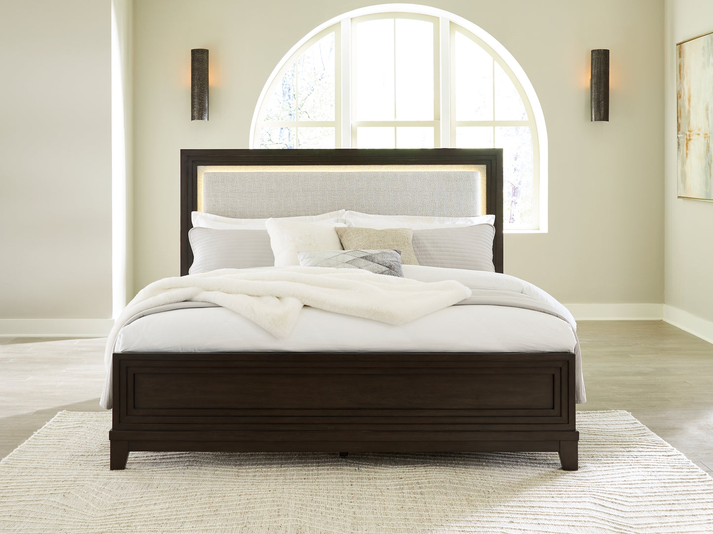 Lakeland Furniture Outlet - Ashley Furniture - Neymorton Bedroom - Queen Upholstered Panel Bed / Dark Grayish Brown - B618B2