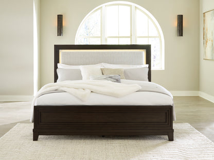 Lakeland Furniture Outlet - Ashley Furniture - Neymorton Bedroom - Queen Upholstered Panel Bed / Dark Grayish Brown - B618B2