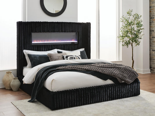 Lakeland Furniture Outlet - Ashley Furniture - Tayleena Bedroom - King Upholstered Bed with Fireplace and Wireless Audio - PCB620B2