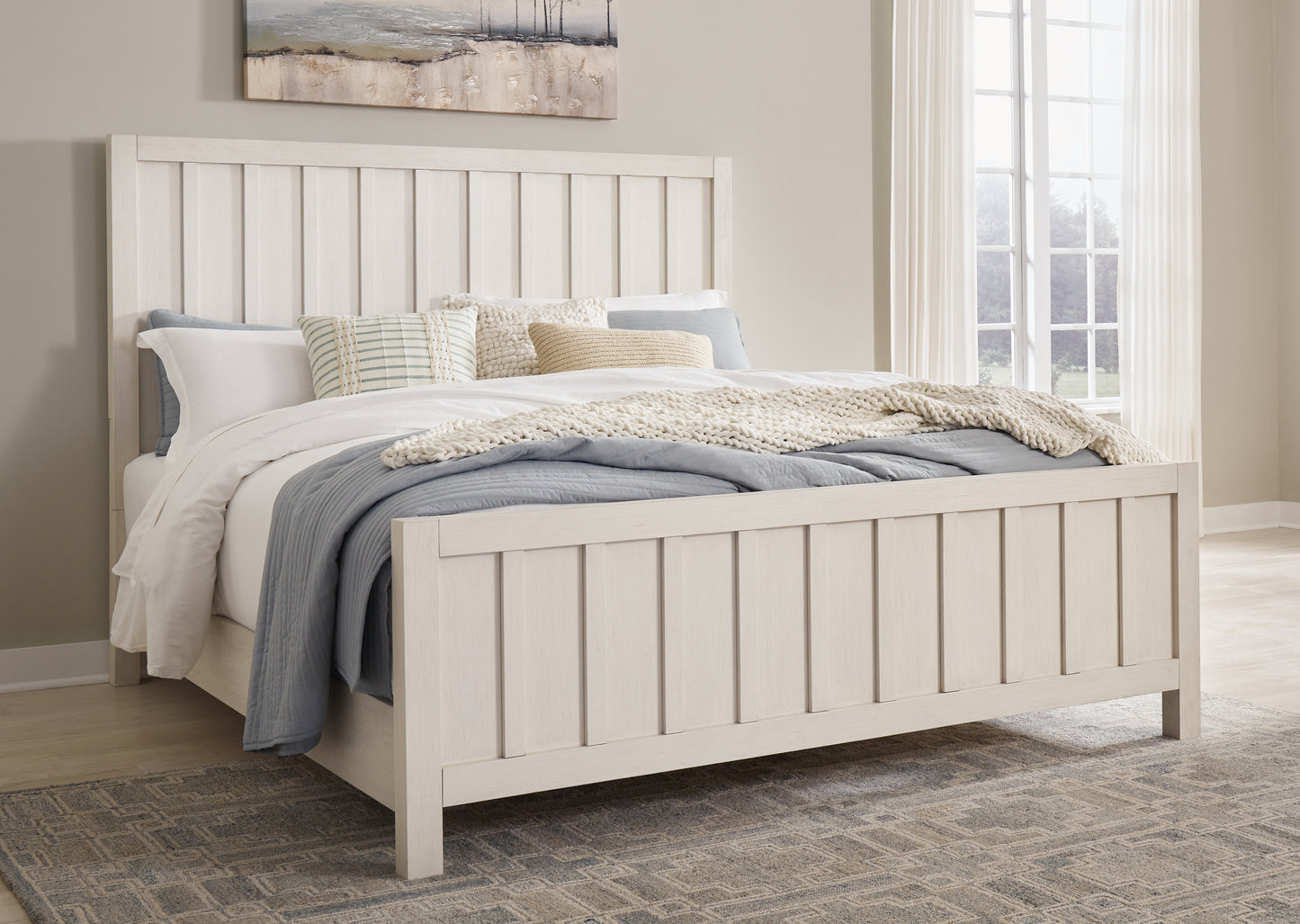 Lakeland Furniture Outlet - Ashley Furniture - Shaybrock Bedroom - King Panel Bed / Antique White - B683B6