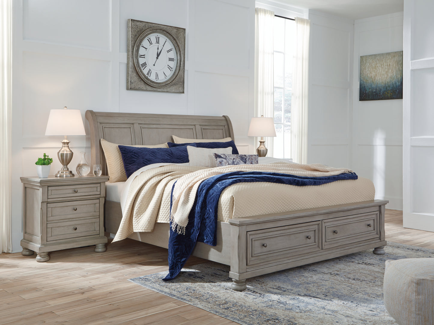 Lakeland Furniture Outlet - Ashley Furniture - Lettner Bedroom - California King Sleigh Bed with 2 Storage Drawers / Light Gray - B733B9