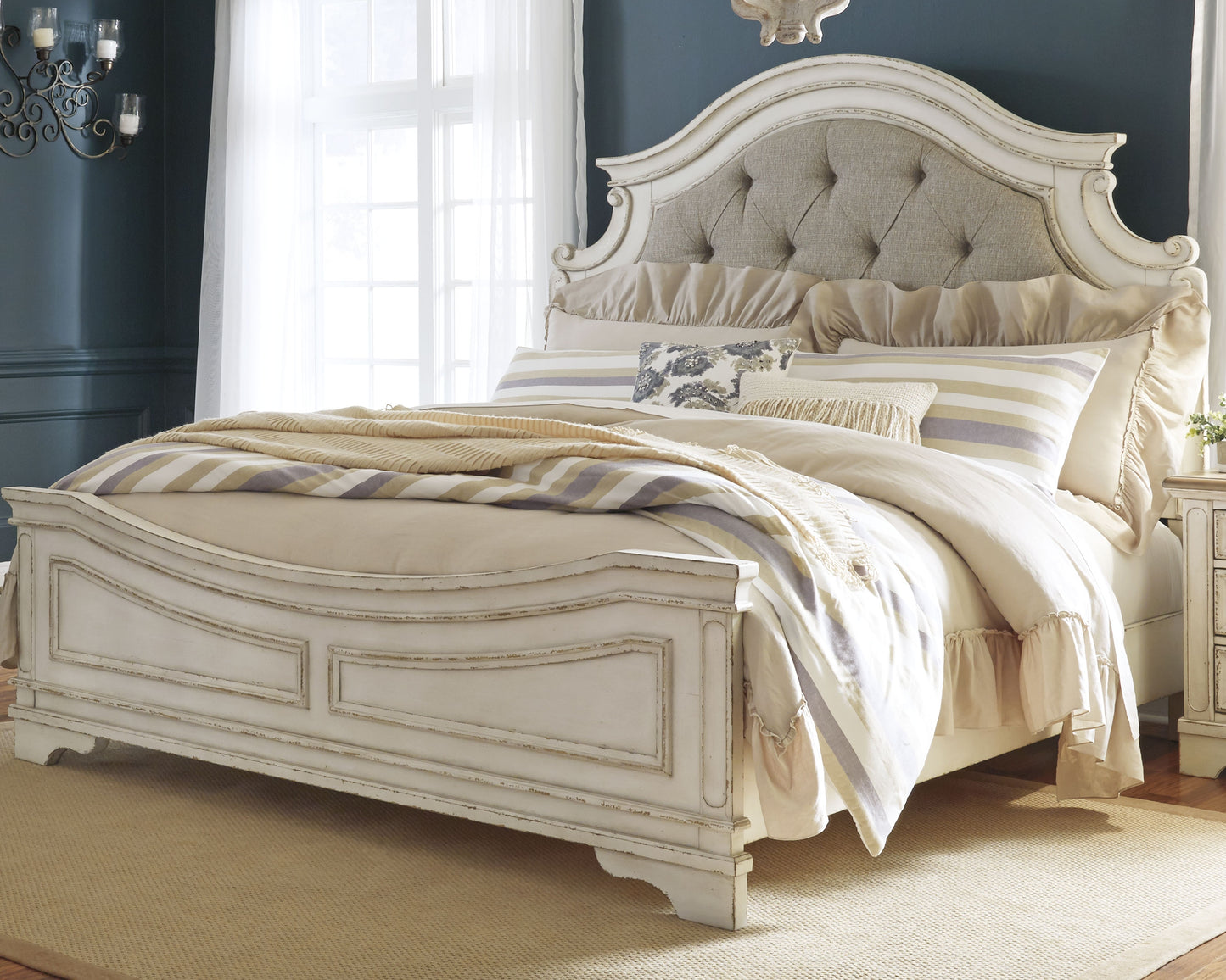 Lakeland Furniture Outlet - Ashley Furniture - Realyn Bedroom - California King Upholstered Panel Bed / Chipped White - B743B7