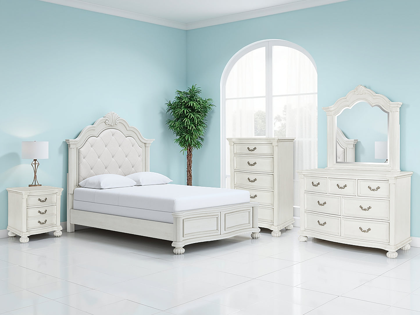 Lakeland Furniture Outlet - Ashley Furniture - Montelaine Bedroom - Queen Upholstered Panel Bed / Antique White - B795B2