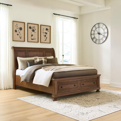 Lakeland Furniture Outlet - Ashley Furniture - Zackaryn Bedroom - Queen Sleigh Storage Bed / Warm Brown - PCB807B4