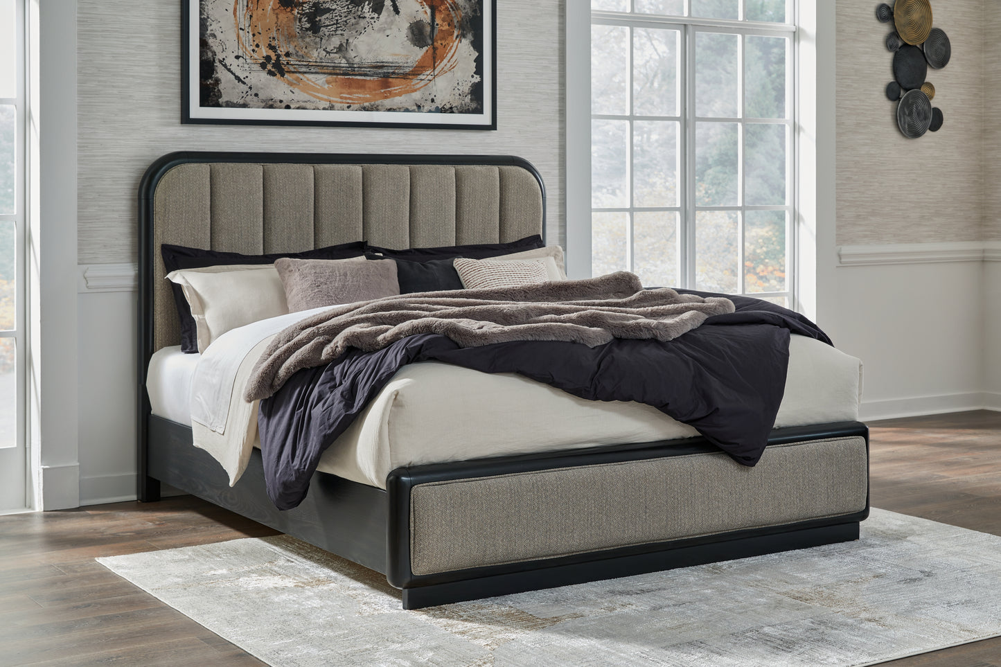 Lakeland Furniture Outlet - Ashley Furniture - Rowanbeck Bedroom - California King Upholstered Panel Bed / Gray/Black - B821B5