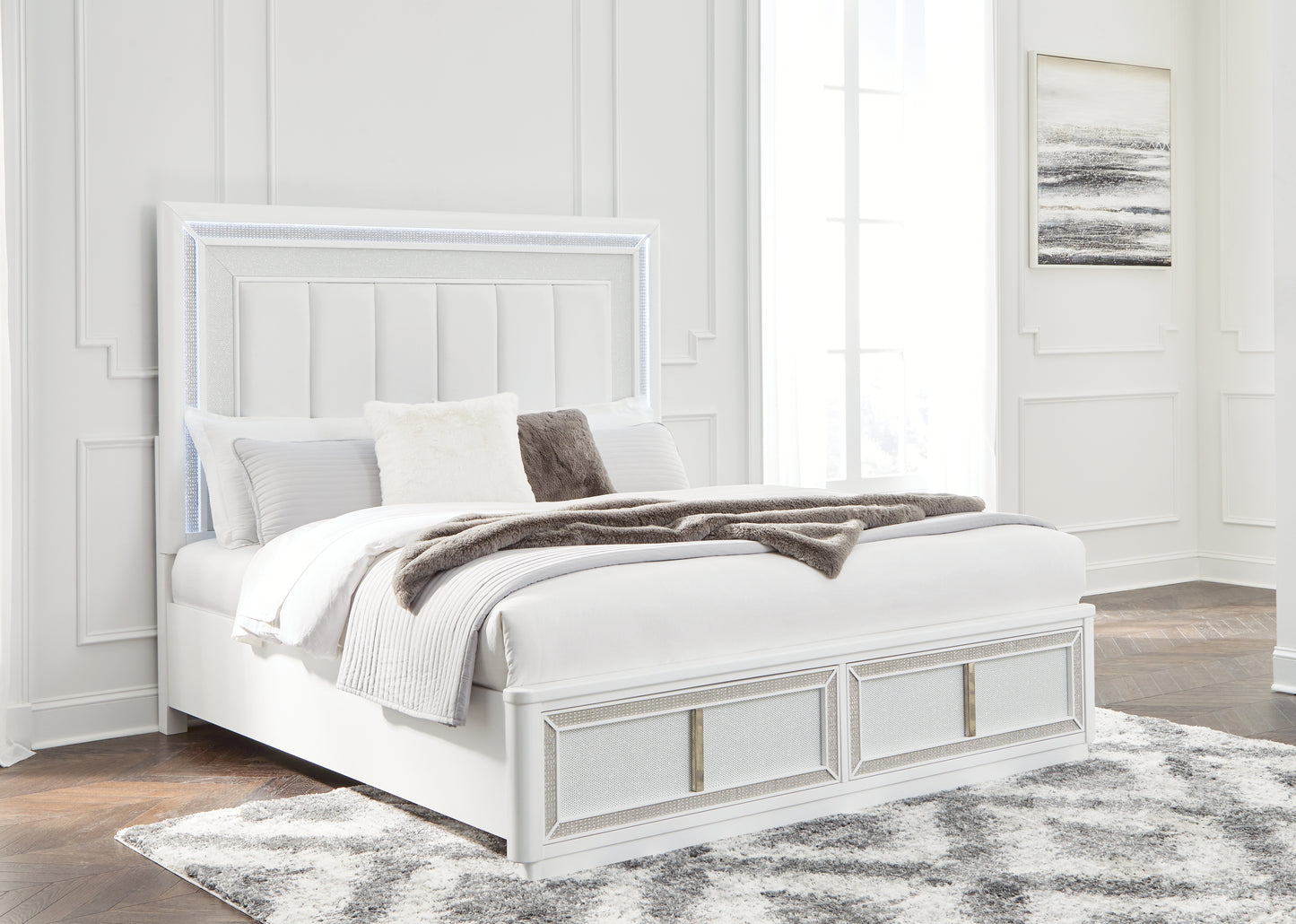 Lakeland Furniture Outlet - Ashley Furniture - Chalanna Bedroom - California King Upholstered Storage Bed / White - B822B5