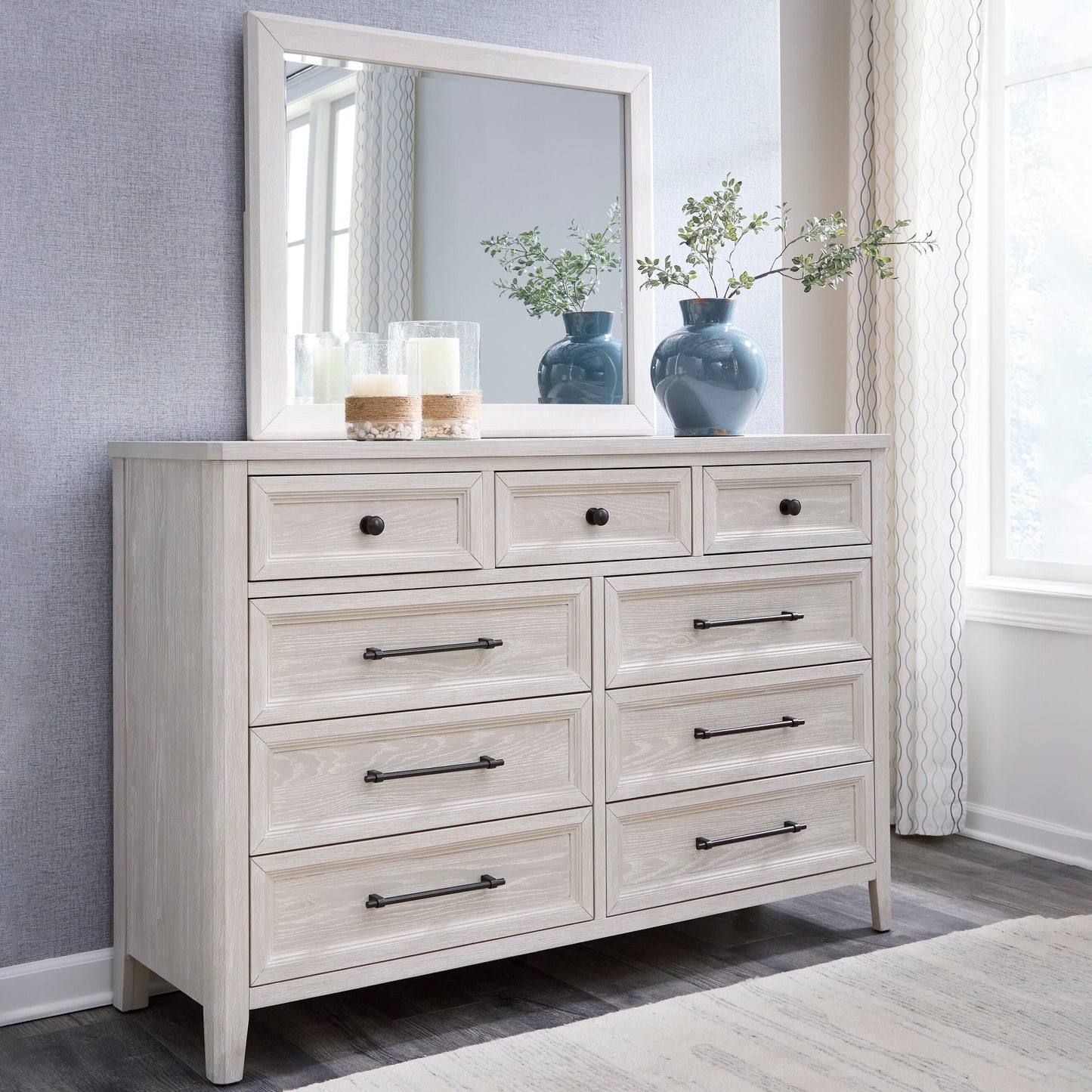 Lakeland Furniture Outlet - Ashley Furniture - Darbonton Bedroom - Dresser and Mirror / Dove White - PCB853B1