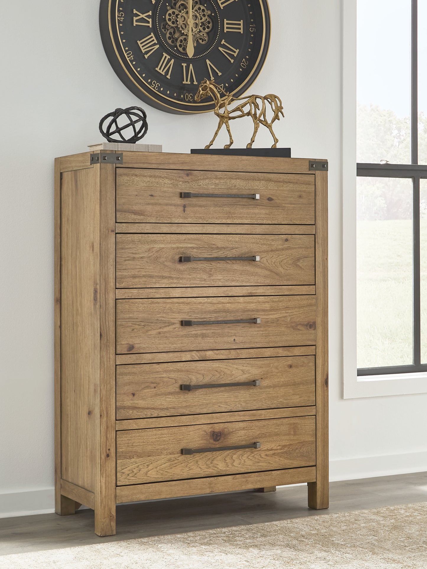 Lakeland Furniture Outlet - Ashley Furniture - Ridgester Bedroom - Five Drawer Chest / Light Brown - B858-46