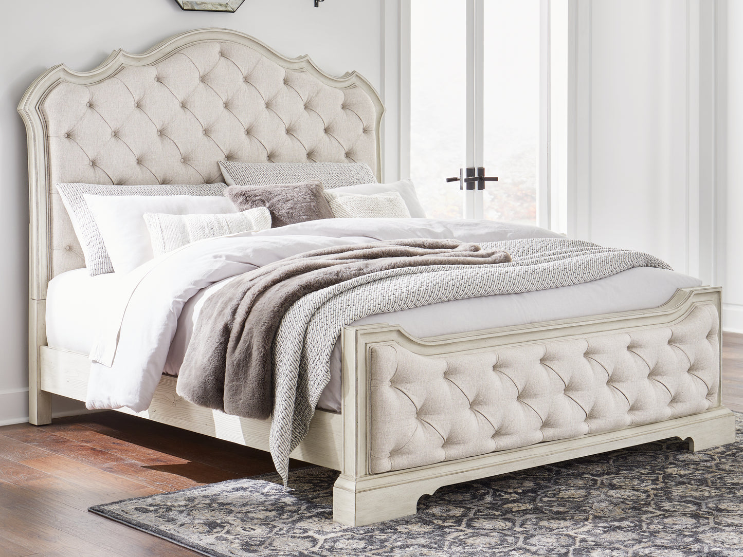 Lakeland Furniture Outlet - Ashley Furniture - Arlendyne Bedroom - King Upholstered Bed / Antique White - B980B4