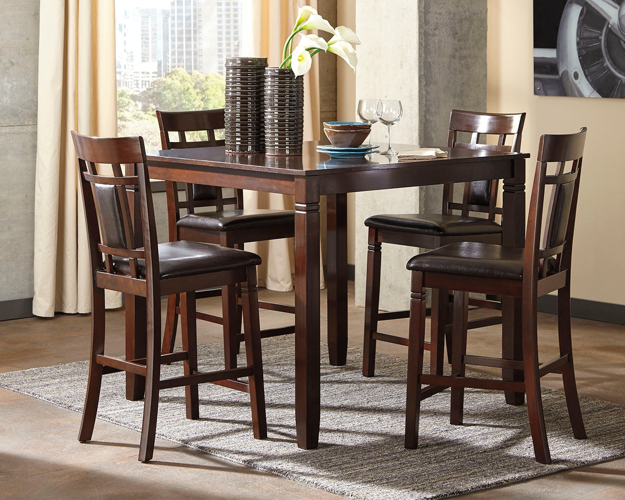 Lakeland Furniture Outlet - Ashley Furniture - Bennox Dining Room - DRM Counter Table Set (5/CN) / Brown - D384-223